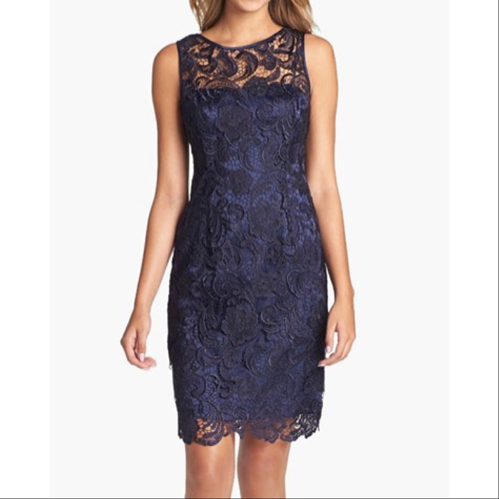 Adrianna Papell Illusion Bodice Lace Sheath Dress